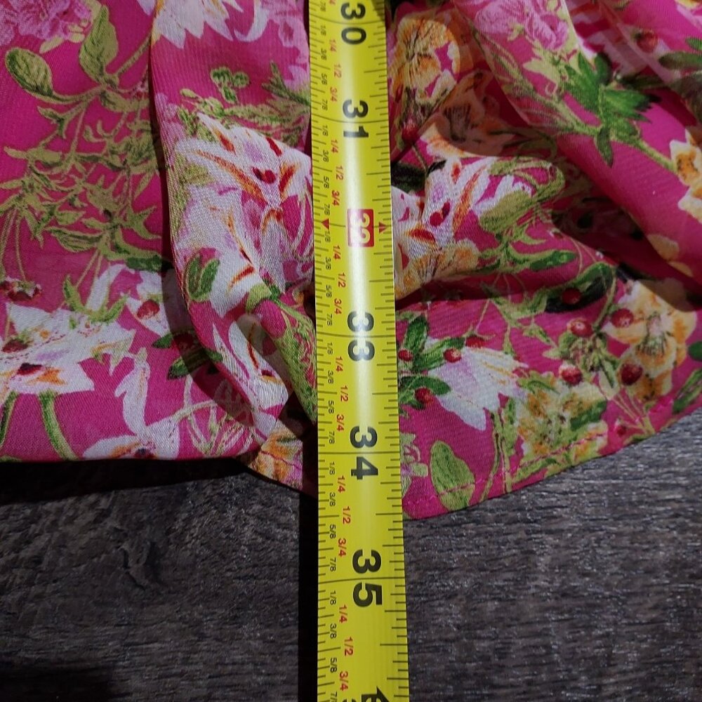 Fairycore Taylor Pink Floral 3/4 Sleeve V-Neck Button Ruffle Smocked Mini Dress - Picture 10 of 13